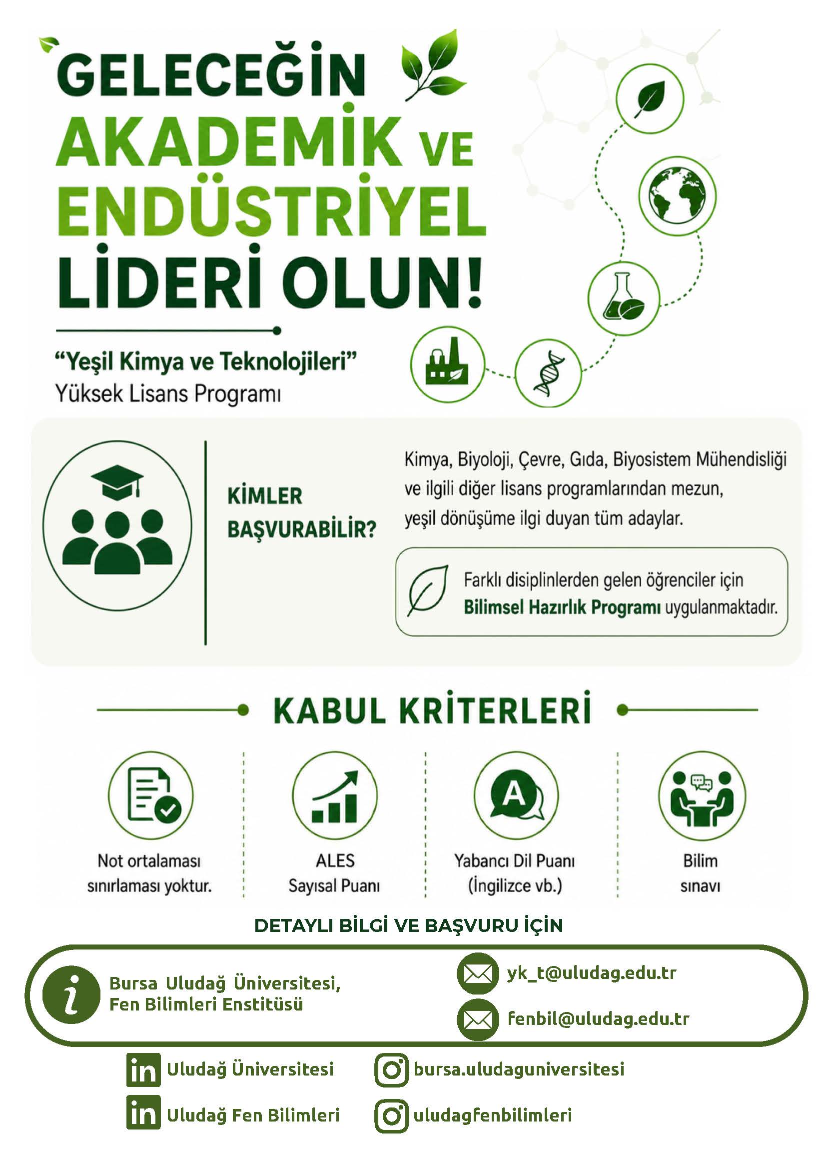 YEŞİL KİMYA  VE TEKNOLOJİLERİ ANABİLİM DALI 